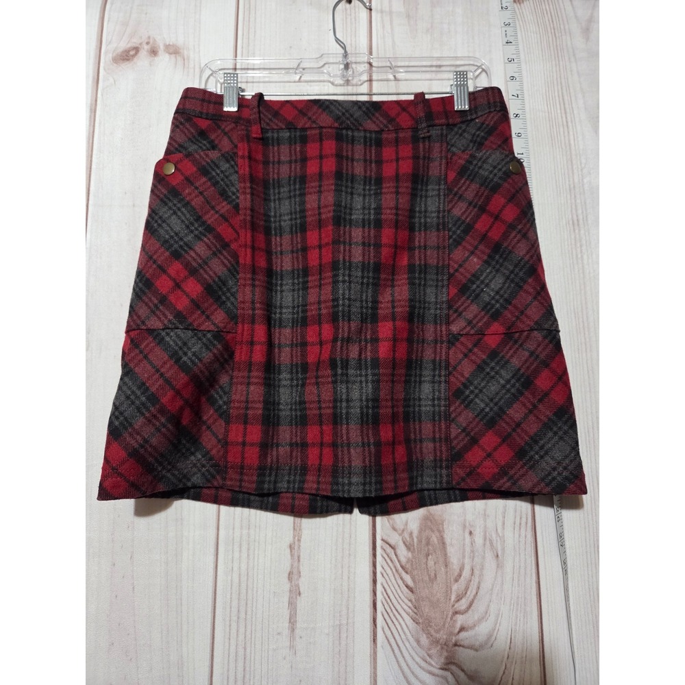 Plaid Mini Skirt Red and Gray Tartan Schoolgirl Skirt Wool Blend Ladies 8